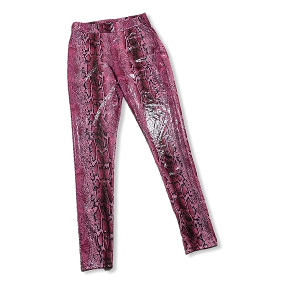 boutique Pants - Sexy Shiny Pink Snake Reptile Print Leggings